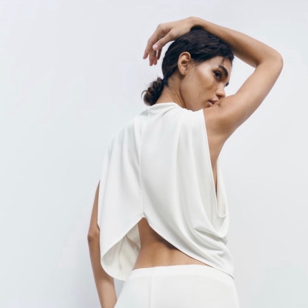 Zara Knotted Draped Top Ivory